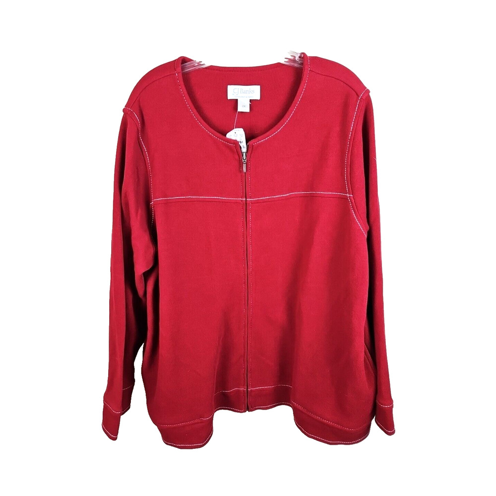 CJ Banks Sweater Size 2XL cardigan Red Long Sleeve cotton warm jacket blazer